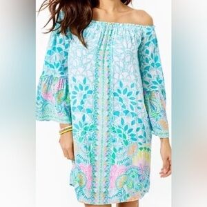 Lilly Pulitzer Nevie Off the Shoulder Dress in Multi Caribbean Citrus XS